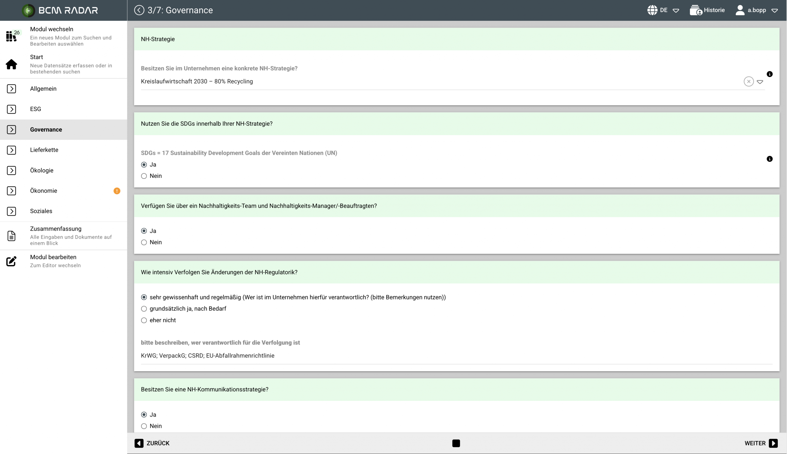 Ausgefüllter Fragebogen